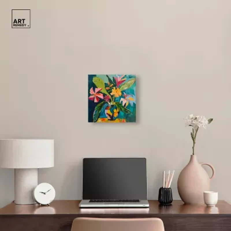 ART REMEDY® "Vase Of Bright Tropical Flowers Ii" Giclee Floral And Botanical Canvas Art