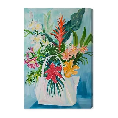 ART REMEDY® Art Remedy "Tropical Flower Bag" Giclee Canvas Print, Floral And Botanical Canvas Art