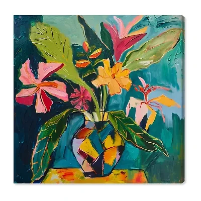 ART REMEDY® Art Remedy "Vase Of Bright Tropical Flowers Ii" Giclee Canvas Print, Floral And Botanical Canvas Art