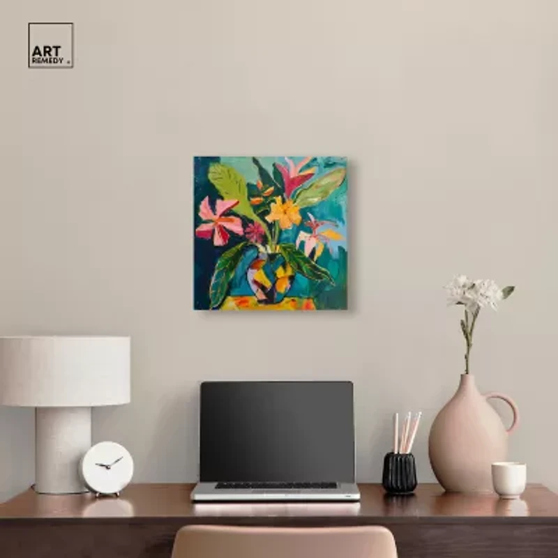 ART REMEDY® Art Remedy "Vase Of Bright Tropical Flowers Ii" Giclee Canvas Print, Floral And Botanical Canvas Art