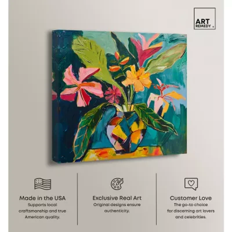 ART REMEDY® Art Remedy "Vase Of Bright Tropical Flowers Ii" Giclee Canvas Print, Floral And Botanical Canvas Art