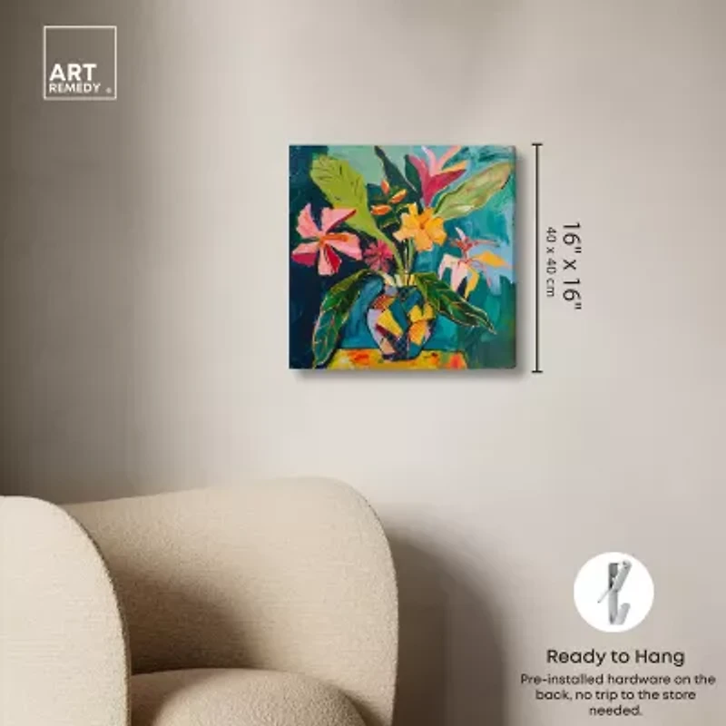 ART REMEDY® "Vase Of Tropical Flowers Ii" Giclee Floral And Botanical Canvas Art