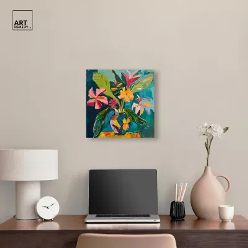 ART REMEDY® "Vase Of Tropical Flowers Ii" Giclee Floral And Botanical Canvas Art