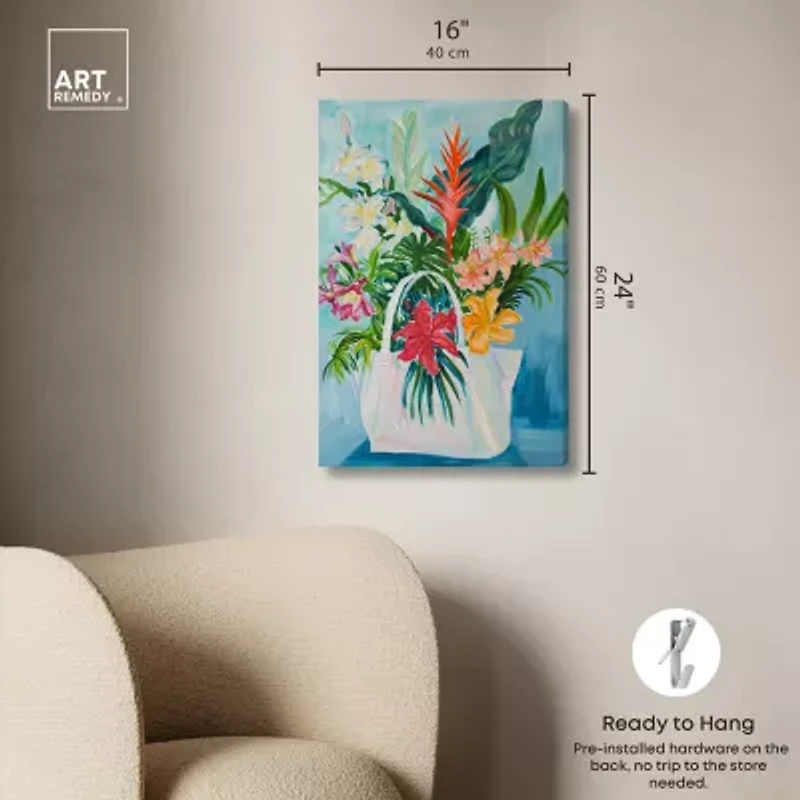 ART REMEDY® "Tropical Flower Bag" Giclee Floral And Botanical Canvas Art