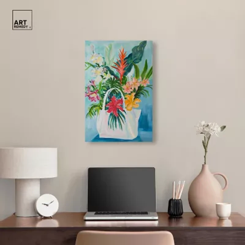 ART REMEDY® "Tropical Flower Bag" Giclee Floral And Botanical Canvas Art