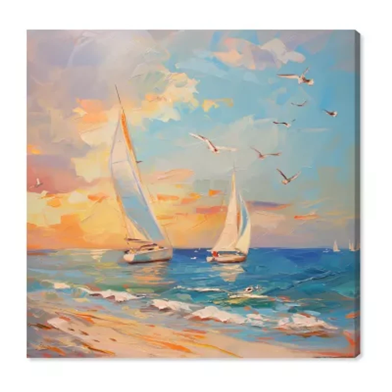 ART REMEDY® "Sailboats In The Sunset" Giclee Nautical And Coastal Canvas Art