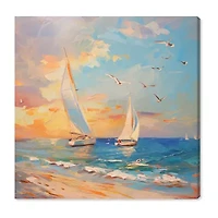 ART REMEDY® "Sailboats In The Sunset" Giclee Nautical And Coastal Canvas Art