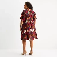 52seven Womens 3/4 Sleeve Floral Midi Plus Fit + Flare Dress