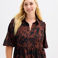 52seven Womens 3/4 Sleeve Midi Floral Plus Shift Dress