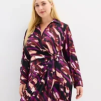 Clover And Sloane Womens Plus Long Sleeve Midi Striped Sheath Dress