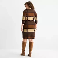 Danny & Nicole Womens Plus 3/4 Sleeve Windowpane Sweater Dress