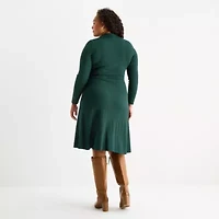 Melonie T Womens Plus Long Sleeve Sweater Dress