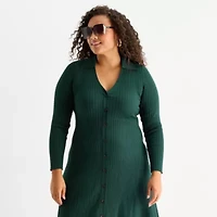 Melonie T Womens Plus Long Sleeve Sweater Dress