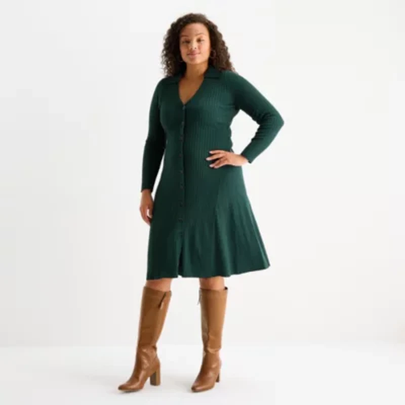 Melonie T Womens Plus Long Sleeve Sweater Dress