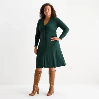 Melonie T Womens Plus Long Sleeve Sweater Dress