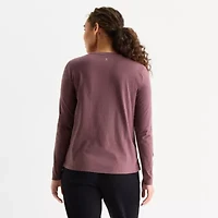 Xersion Womens Cotton Crew Neck Long Sleeve T-Shirt Tall