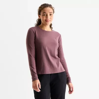 Xersion Womens Cotton Crew Neck Long Sleeve T-Shirt Tall