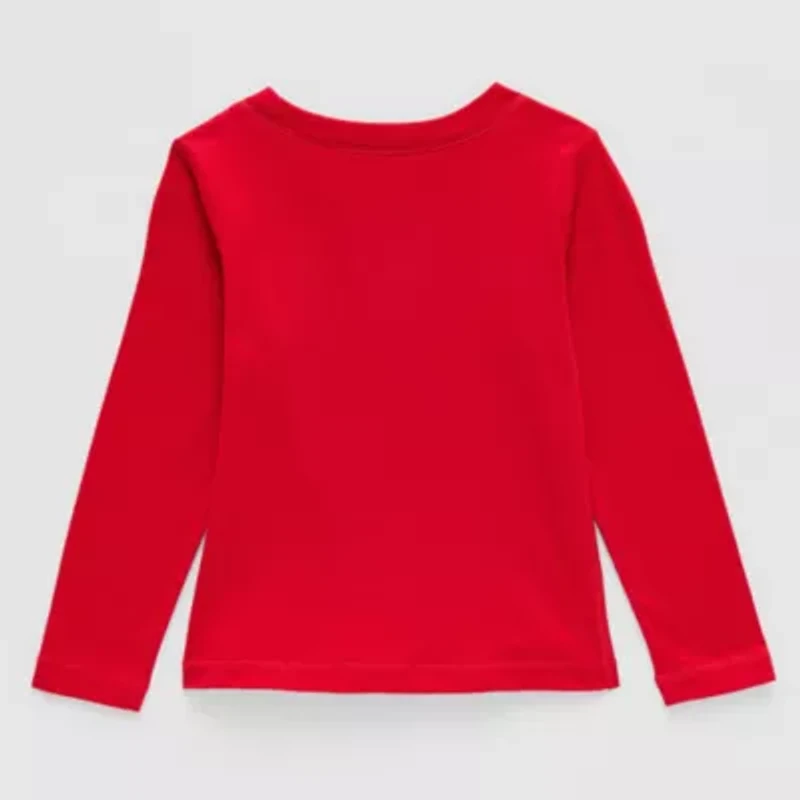 Okie Dokie Toddler Girls Round Neck Long Sleeve Adaptive Regular Fit Graphic T-Shirt