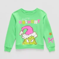 Little & Big Kid Girls Crew Neck Fleece Long Sleeve Grinch Sweatshirt