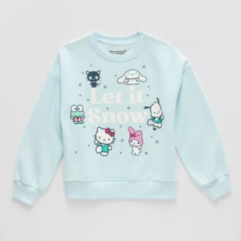 Little & Big Kid Girls Crew Neck Fleece Long Sleeve Hello Kitty Sweatshirt