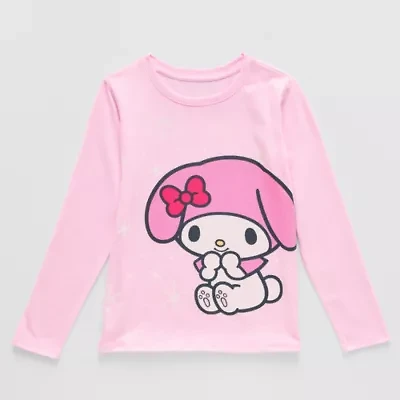Little & Big Kid Girls Round Neck Long Sleeve Regular Fit Hello Kitty Graphic T-Shirt