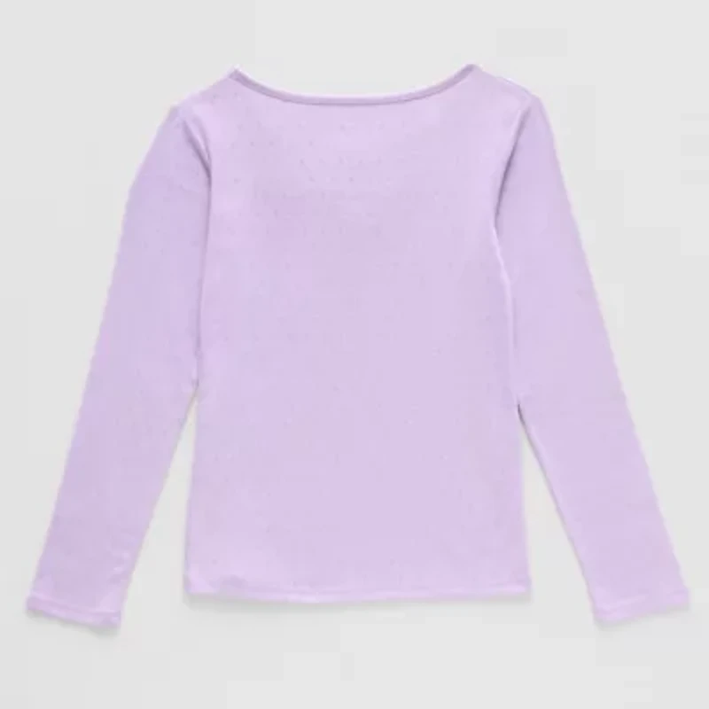 Little & Big Kid Girls V Neck Long Sleeve Regular Fit Hello Kitty Kuromi Graphic T-Shirt