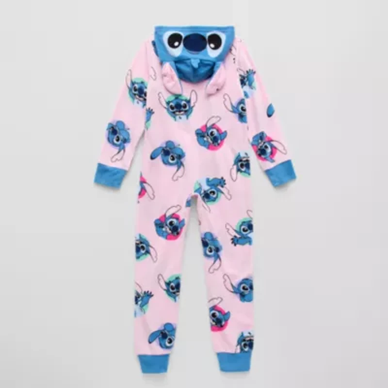 Disney Collection Little & Big Kid Girls Lilo Stitch Fleece Hooded Long Sleeve One Piece Pajama