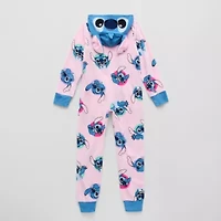 Disney Collection Little & Big Kid Girls Lilo Stitch Fleece Hooded Long Sleeve One Piece Pajama