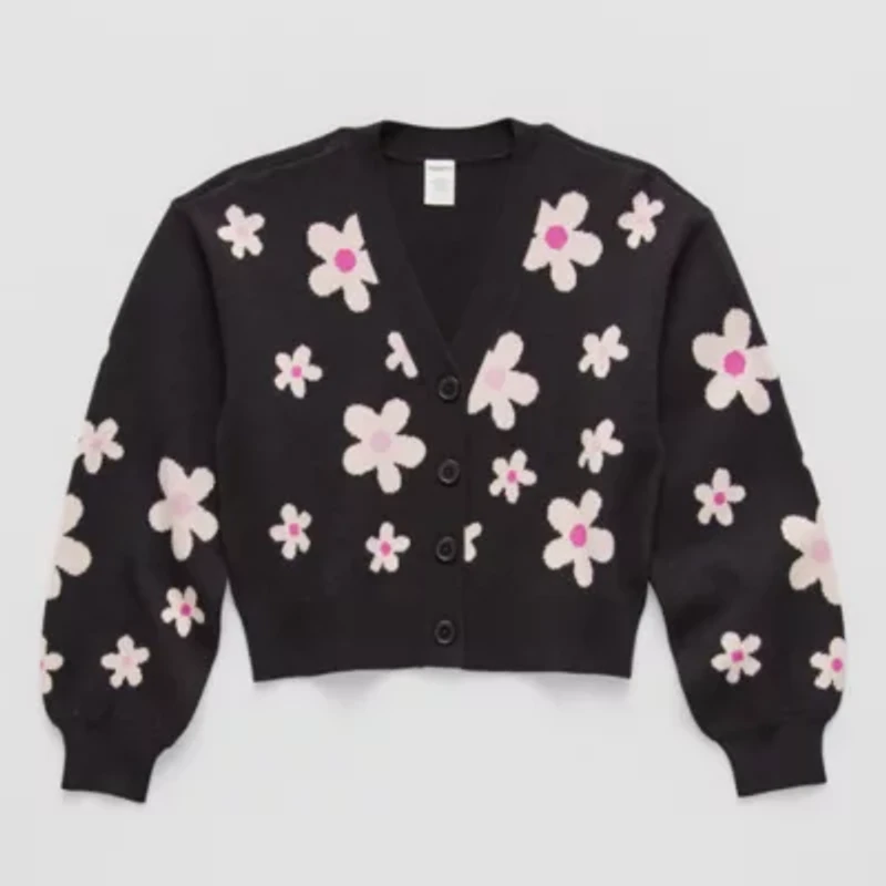 Thereabouts Little & Big Kid Girls Long Sleeve Button Floral Cardigan