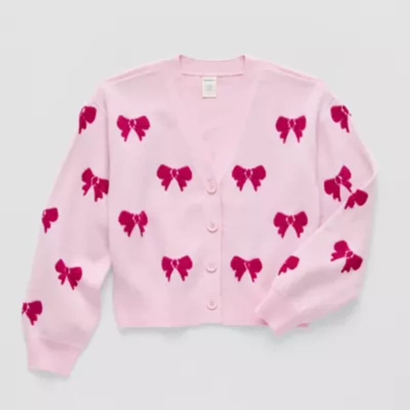 Thereabouts Little & Big Kid Girls V Neck Long Sleeve Button Bows Cardigan