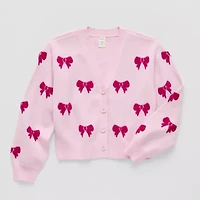 Thereabouts Little & Big Kid Girls V Neck Long Sleeve Button Bows Cardigan
