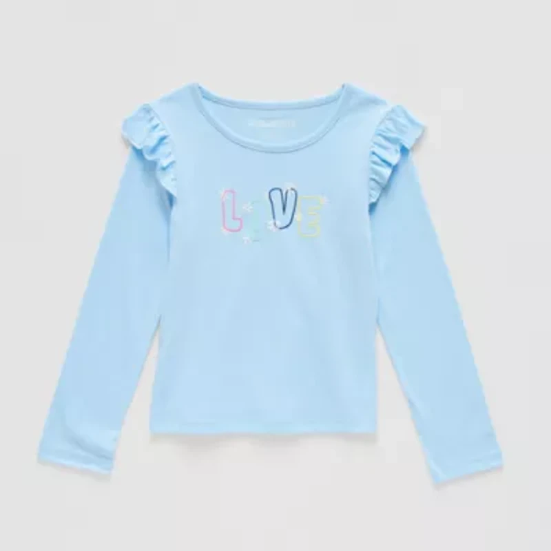 Thereabouts Little Girls Round Neck Long Sleeve Regular Fit Graphic T-Shirt