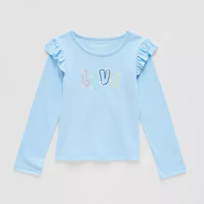 Thereabouts Little Girls Round Neck Long Sleeve Regular Fit Graphic T-Shirt