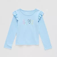 Thereabouts Little Girls Round Neck Long Sleeve Regular Fit Graphic T-Shirt