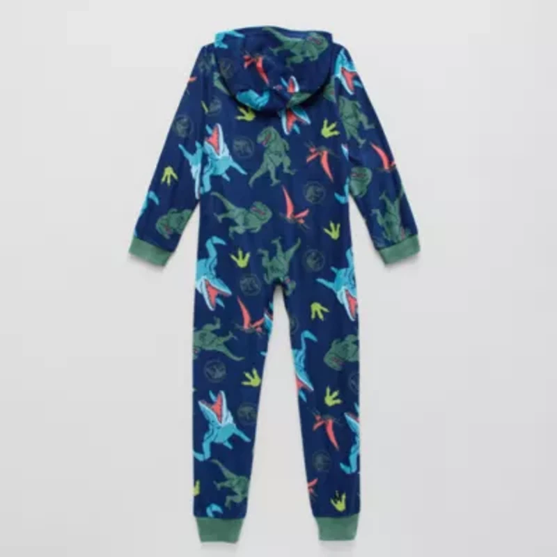 Big Kid Boys Jurassic World Microfleece Hooded Long Sleeve One Piece Pajama