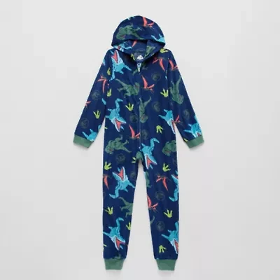 Big Kid Boys Jurassic World Microfleece Hooded Long Sleeve One Piece Pajama