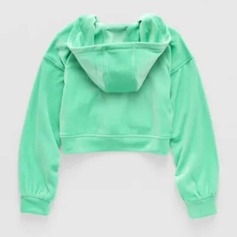 Xersion Ribbed Velour Big Kid Girls Long Sleeve Zipper Active Hoodie