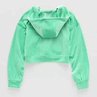 Xersion Ribbed Velour Big Kid Girls Long Sleeve Zipper Active Hoodie