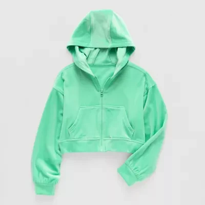 Xersion Ribbed Velour Big Kid Girls Long Sleeve Zipper Active Hoodie