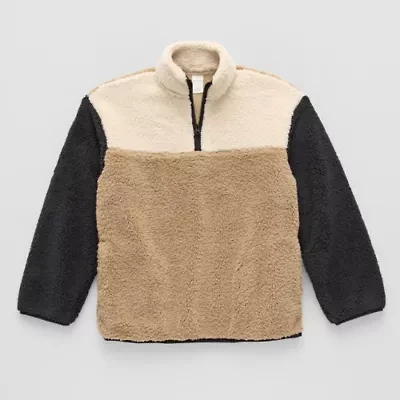 Thereabouts Sherpa Little & Big Kid Boys Mock Neck Long Sleeve Fleece Casual Quarter-Zip Pullover