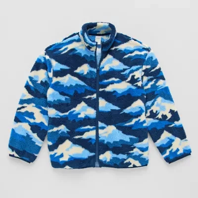 Thereabouts Sherpa Little & Big Kid Boys Easy-on + Easy-off Sensory Friendly Mock Neck Long Sleeve Fleece Adaptive Casual Quarter-Zip Pullover