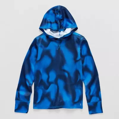Xersion Little & Big Kid Boys Hooded Long Sleeve Moisture Wicking Active T-Shirt