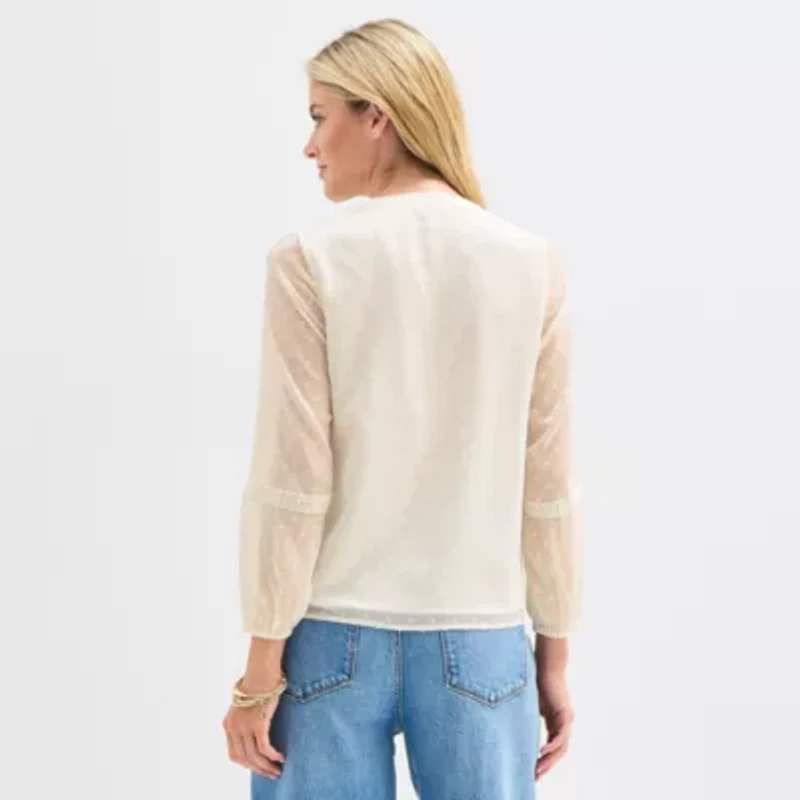 Frye and Co. Womens Split Crew Neck Long Sleeve Blouse