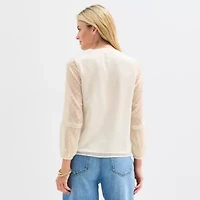 Frye and Co. Womens Split Crew Neck Long Sleeve Blouse