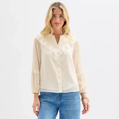 Frye and Co. Womens Split Crew Neck Long Sleeve Blouse