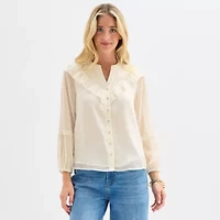 Frye and Co. Womens Split Crew Neck Long Sleeve Blouse