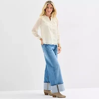 Frye and Co. Womens Split Crew Neck Long Sleeve Blouse