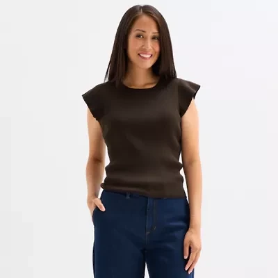 Liz Claiborne Womens Crew Neck Short Sleeve Pullover Sweater