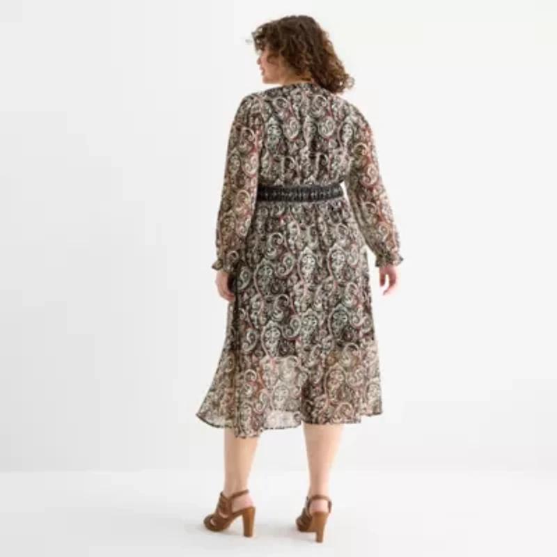 Frye and Co. Womens Long Sleeve Floral Plus Maxi Dress
