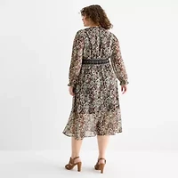 Frye and Co. Womens Long Sleeve Floral Plus Maxi Dress